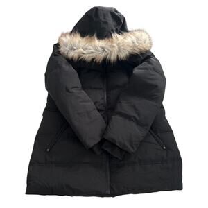 Nautica Womens Black  Fur Hood Quilted Parka Coat Large style 17064456